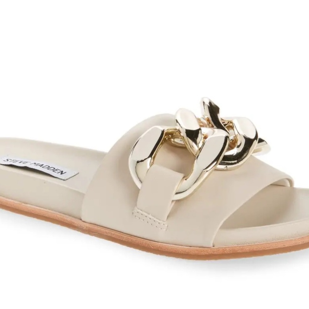 Steve Madden Cream Slide Sandals with Gold Accent